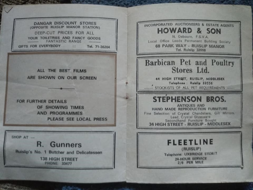 Embassy Ruislip Programme Adverts 2