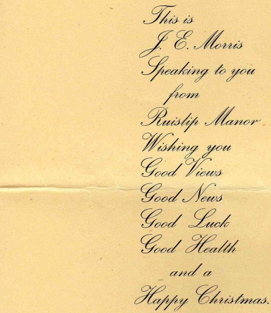Morris Of The Manor, Ruislip Inside Xmas Card