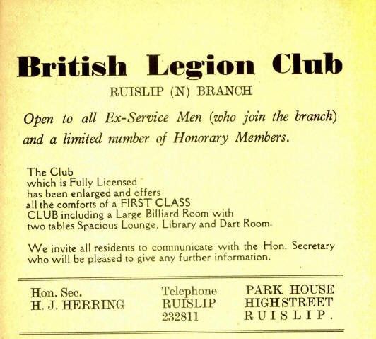 Ruislip British Legion Advert